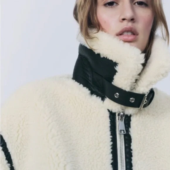 NWT ZARA SHEARLING BIKER JACKET SIZE SMALL - Picture 10 of 12